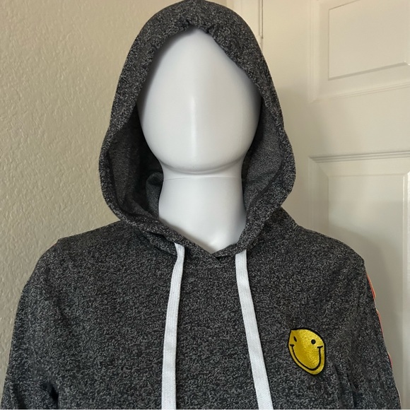 Joe Boxer Heather Grey/Black Pullover Hoodie with smiley face long Sleeves - S - Picture 2 of 10